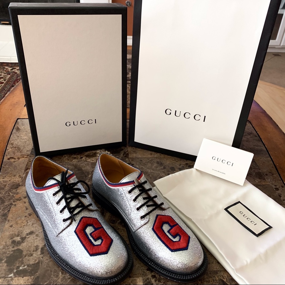 Authentic Gucci Silver Glitter G Shoes